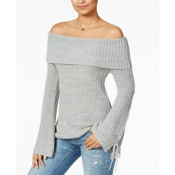 American Rag Sweaters - AR Gray Off the Shoulder Bell Sleeve Sweater NWOT